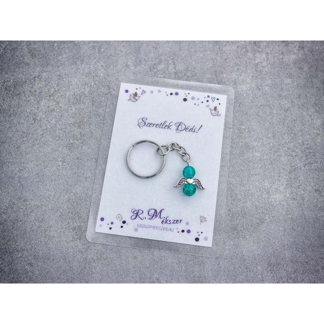 Szeretlek Dédi pávakék angyal medálos kulcstartó - táska & tok - kulcstartó & táskadísz - kulcstartó - Meska.hu