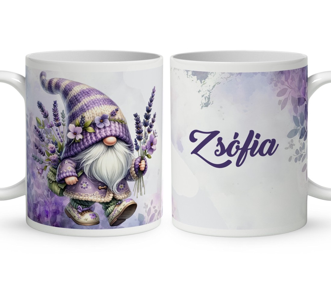 Névvel kérhető - Kalandor levendulás manó mintás bögre - otthon & életmód - konyhafelszerelés, tálalás - tálalás - bögre & csésze - Meska.hu