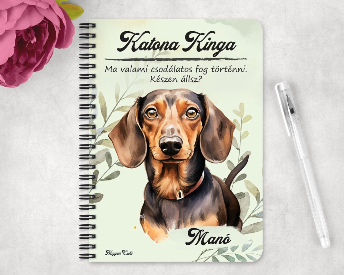 Személyre szabható - Barna rövidszőrű tacskó portré mintás A5-ös füzet - otthon & életmód - papír, írószer - jegyzetfüzet & napló - Meska.hu