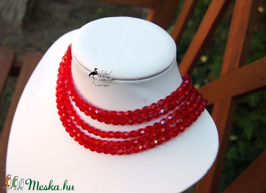 4 soros piros üveg gyöngy kaláris -  - Meska.hu