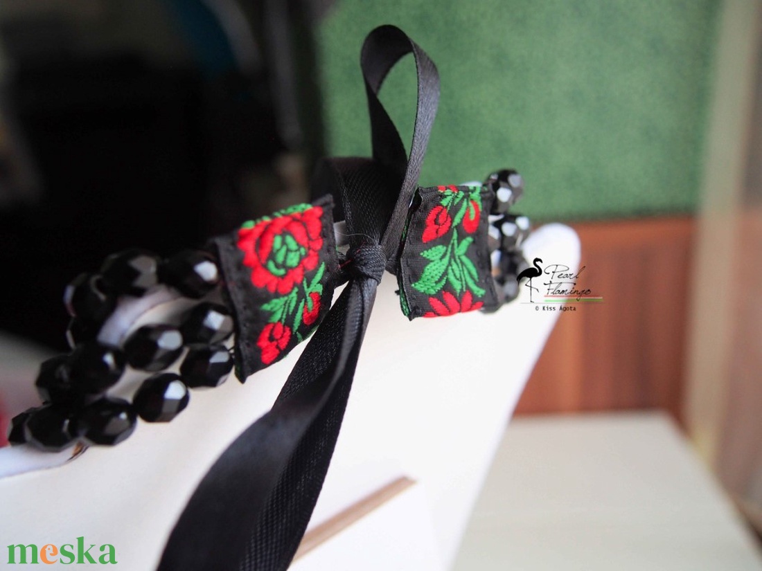 3 soros telt fekete ÜVEG gyöngy kaláris, Készen - ékszer - nyaklánc - többsoros nyaklánc - Meska.hu