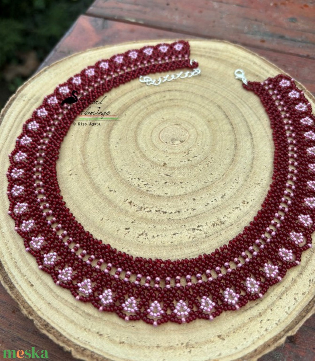 Szépséges kis tulipános gyöngyékszer - bordó - ékszer - nyaklánc - párhuzamos nyaklánc - Meska.hu