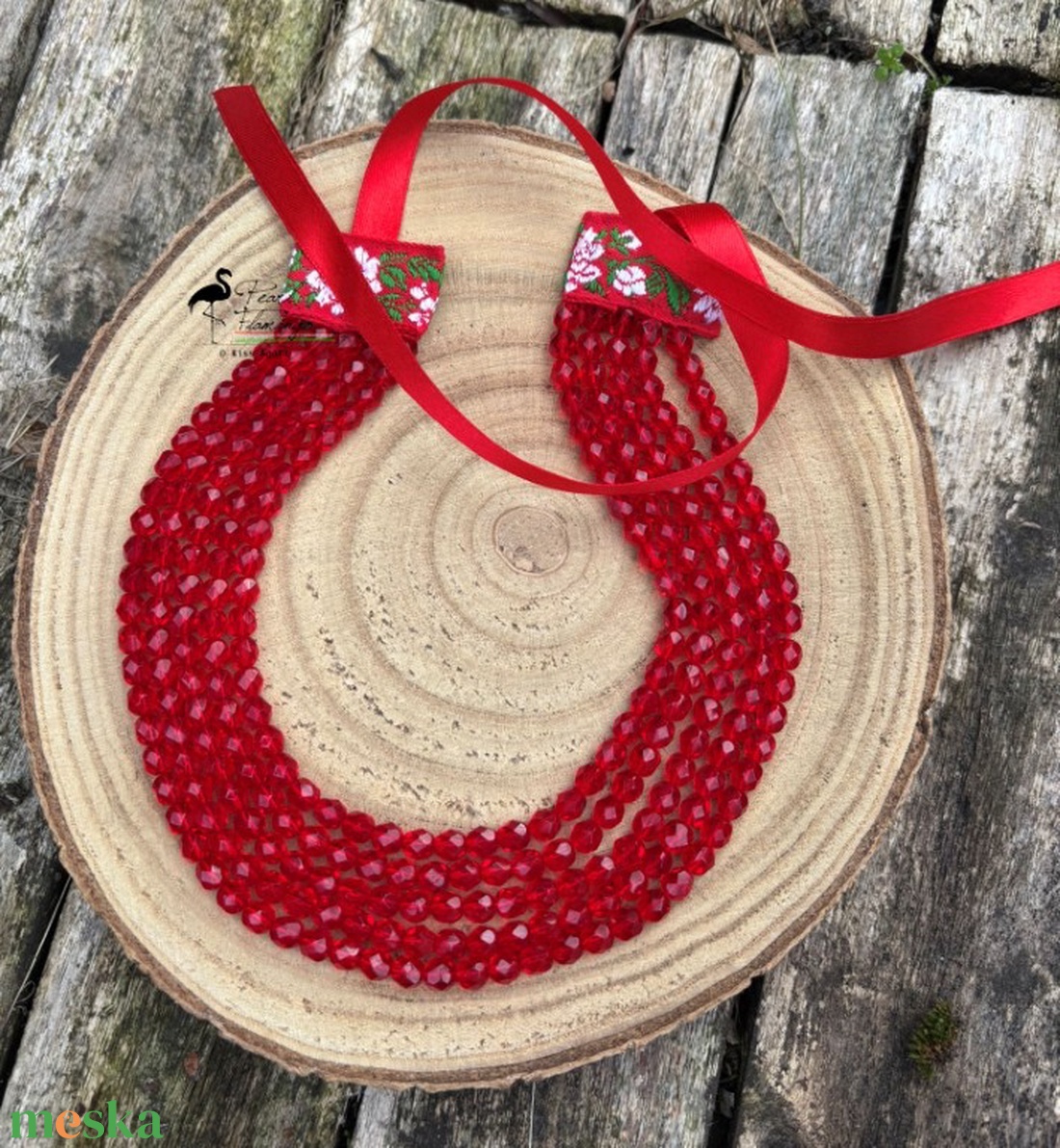 Piros ÜVEG kaláris, 5 soros KÉSZEN - ékszer - nyaklánc - párhuzamos nyaklánc - Meska.hu