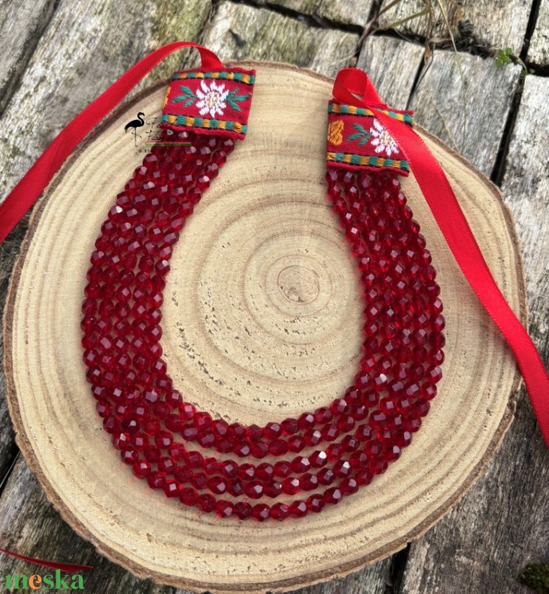 Bordó ÜVEG kaláris, 5 soros KÉSZEN - ékszer - nyaklánc - párhuzamos nyaklánc - Meska.hu