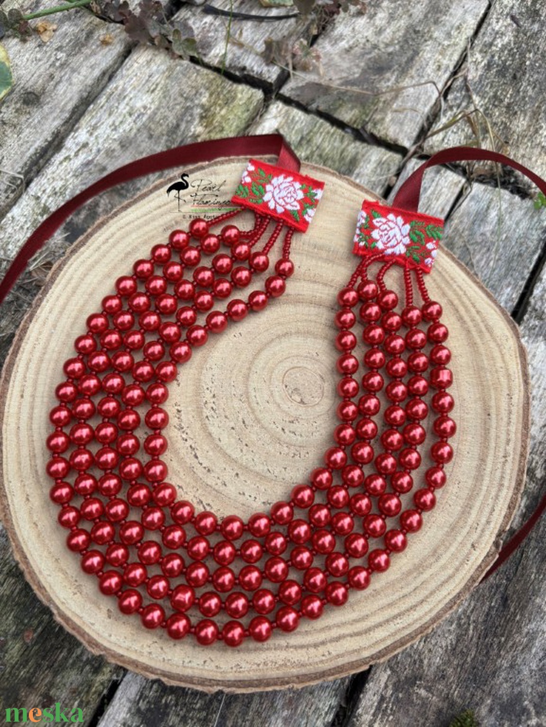 Bordó ÜVEG tekla kaláris, 5 soros KÉSZEN - ékszer - nyaklánc - párhuzamos nyaklánc - Meska.hu