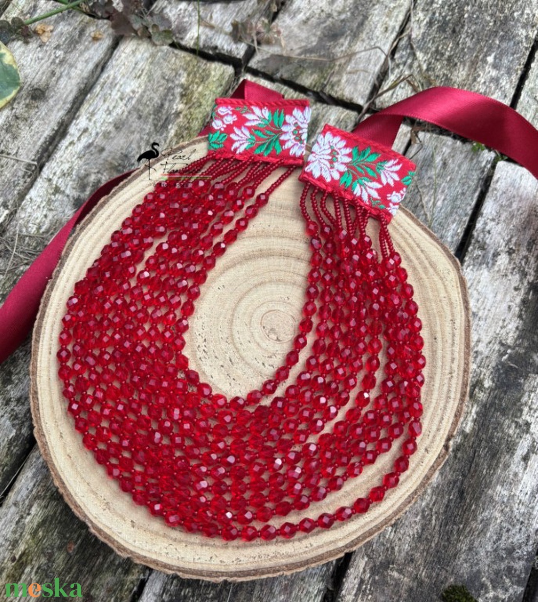 Piros ÜVEG kaláris, 10 soros KÉSZEN - ékszer - nyaklánc - párhuzamos nyaklánc - Meska.hu