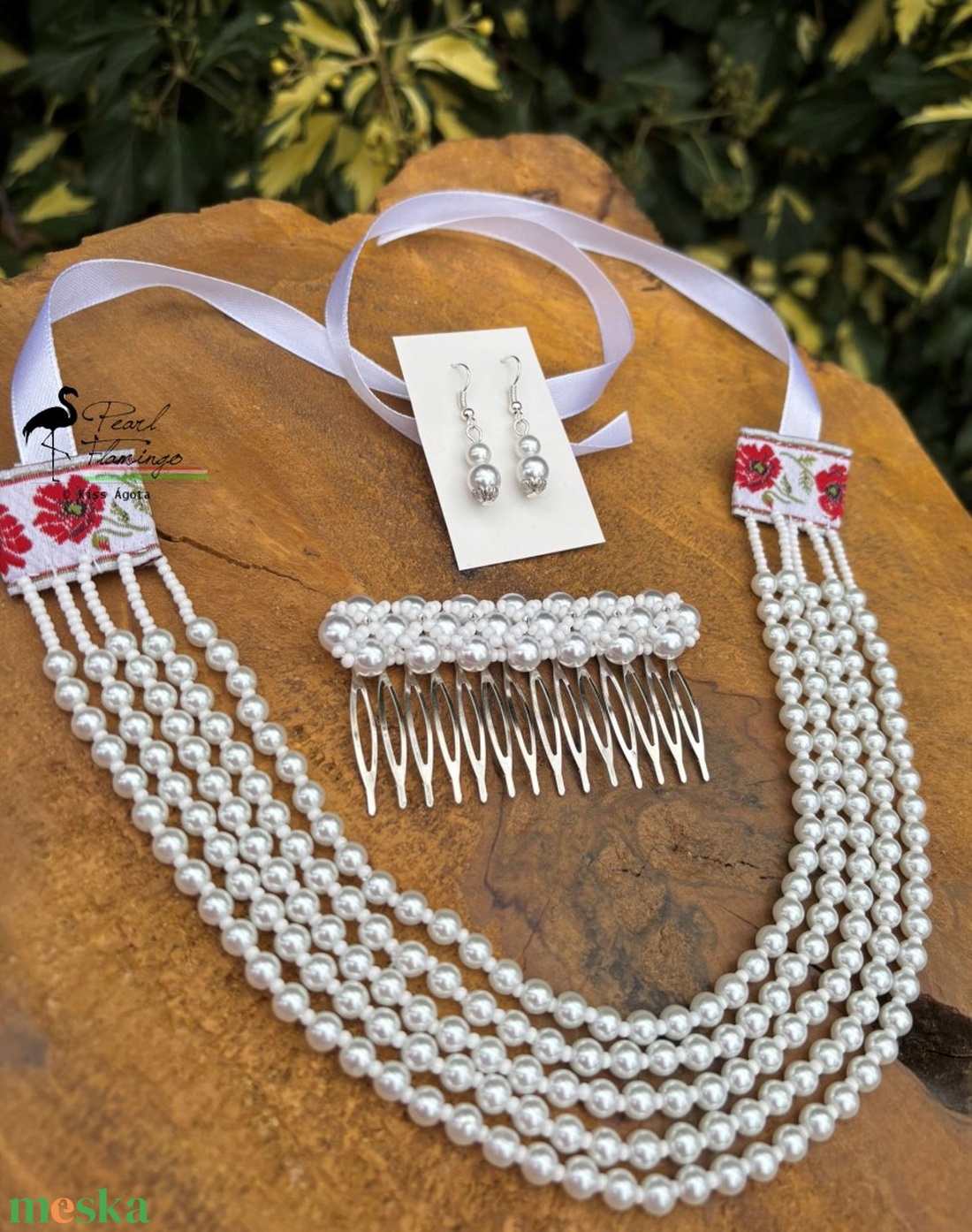 5 soros fehér ÜVEG gyöngy kaláris szett KÉSZEN - ékszer - nyaklánc - párhuzamos nyaklánc - Meska.hu