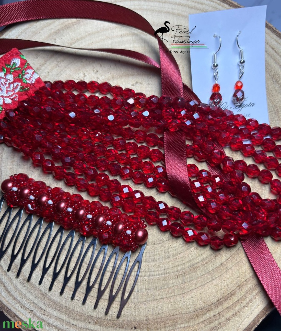 5 soros bordó ÜVEG gyöngy kaláris szett KÉSZEN - ékszer - nyaklánc - párhuzamos nyaklánc - Meska.hu