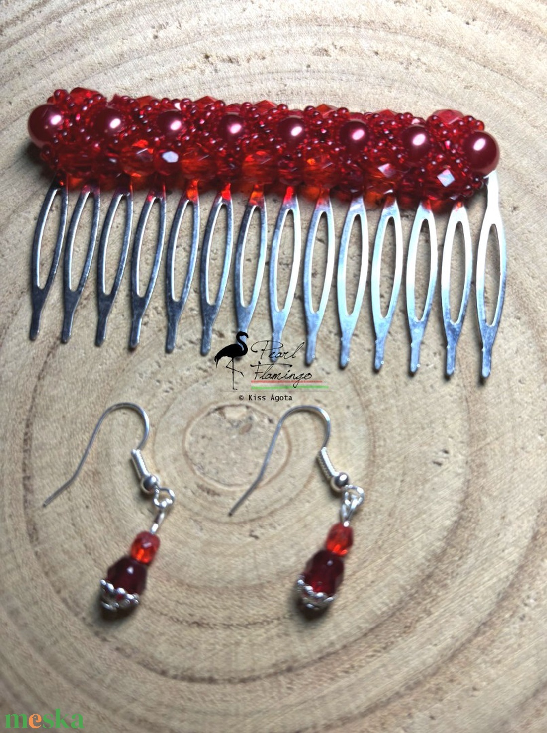 Népi jellegű kontyfésű és hozzá illő fülbevaló szett KÉSZEN - ékszer - fülbevaló - lógó fülbevaló - Meska.hu