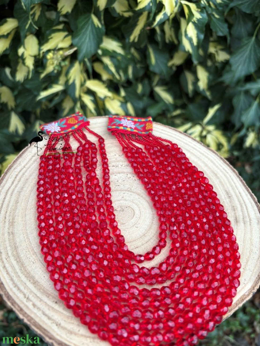 9 soros piros különleges ÜVEG gyöngy kaláris  - ékszer - nyaklánc - párhuzamos nyaklánc - Meska.hu