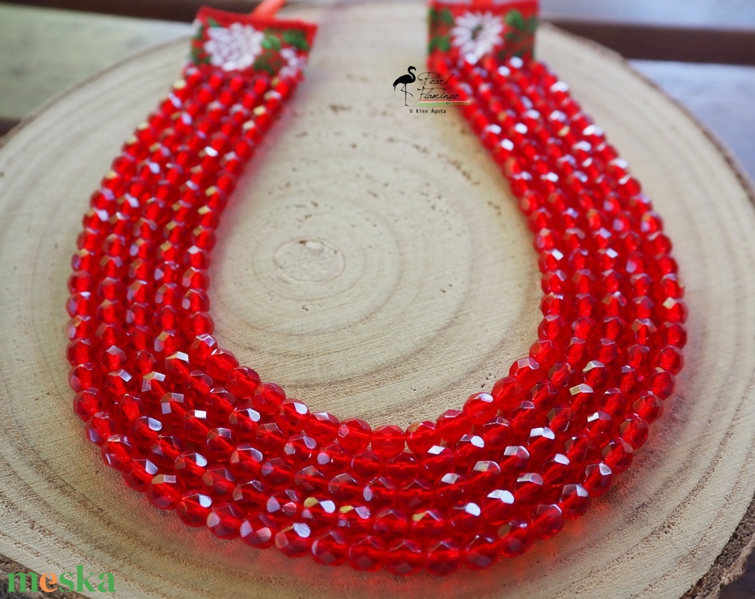 Piros ÜVEG gyöngy kaláris 5 sorral - KÉSZEN - ékszer - nyaklánc - többsoros nyaklánc - Meska.hu