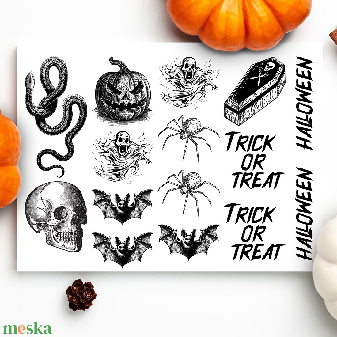 Halloweeni lemosható tetoválás csomag (A5 oldal - 15 db) - esküvő - emlék & ajándék - köszönőajándék - Meska.hu