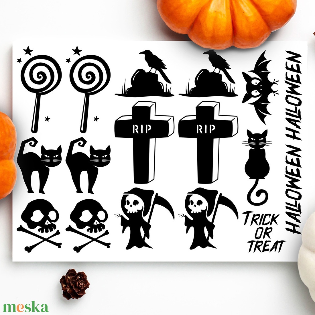 Halloweeni lemosható tetoválás csomag (A5 oldal - 17 db) - esküvő - emlék & ajándék - köszönőajándék - Meska.hu