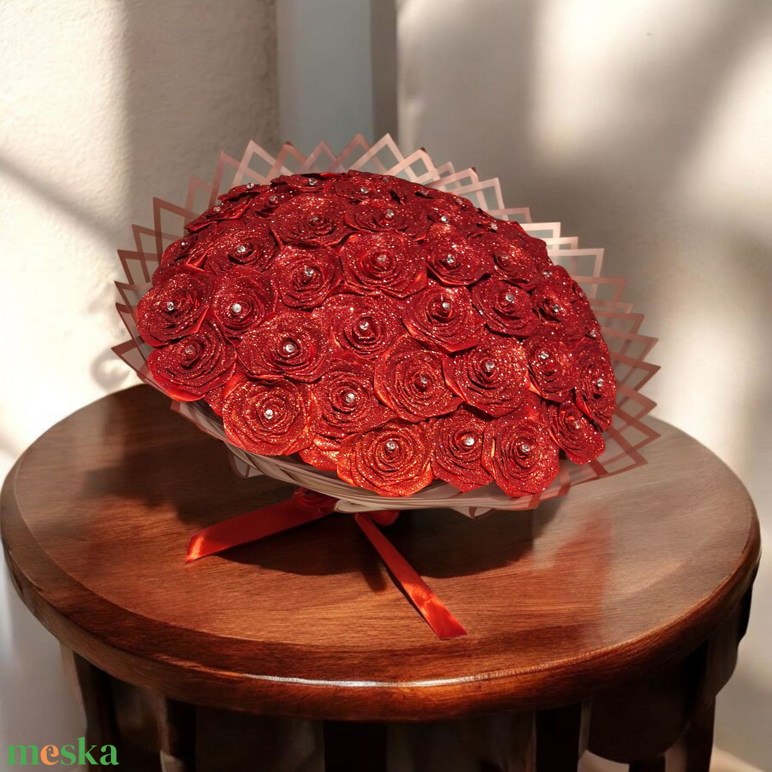 Csillogó piros örök rózsa csokor - 45 szálas - otthon & életmód - dekoráció - virágdísz és tartó - csokor & virágdísz - Meska.hu