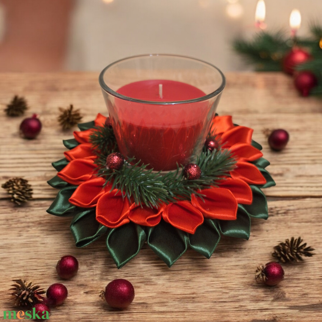 Karácsonyi asztaldísz gyertyával - karácsony - karácsonyi lakásdekoráció - ünnepi asztaldekoráció - Meska.hu
