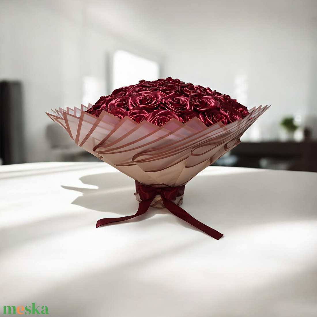 60 szálas burgundi vörös örök rózsa csokor köszöntő táblával - otthon & életmód - virágdekoráció - virágok - virágcsokor - Meska.hu