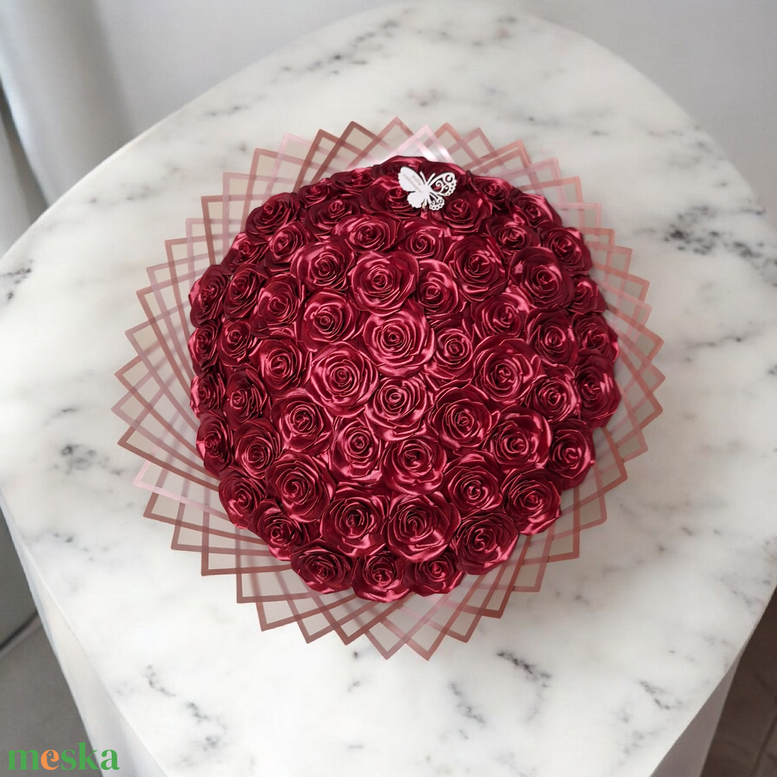 60 szálas burgundi vörös örök rózsa csokor köszöntő táblával - otthon & életmód - virágdekoráció - virágok - virágcsokor - Meska.hu