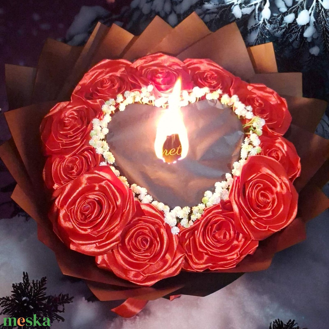 Burning Bouquet Classic � Égő szív örökrózsa csokor (11 szál) - esküvő - menyasszonyi- és dobócsokor - Meska.hu