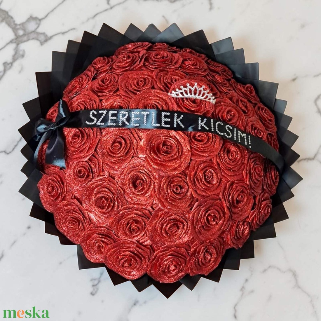 Óriás 50 szálas vörös örökrózsa csokor � csillogó rózsák, LED, egyedi felirat � romantikus kézműves ajándék - otthon & életmód - virágdekoráció - virágok - virágcsokor - Meska.hu