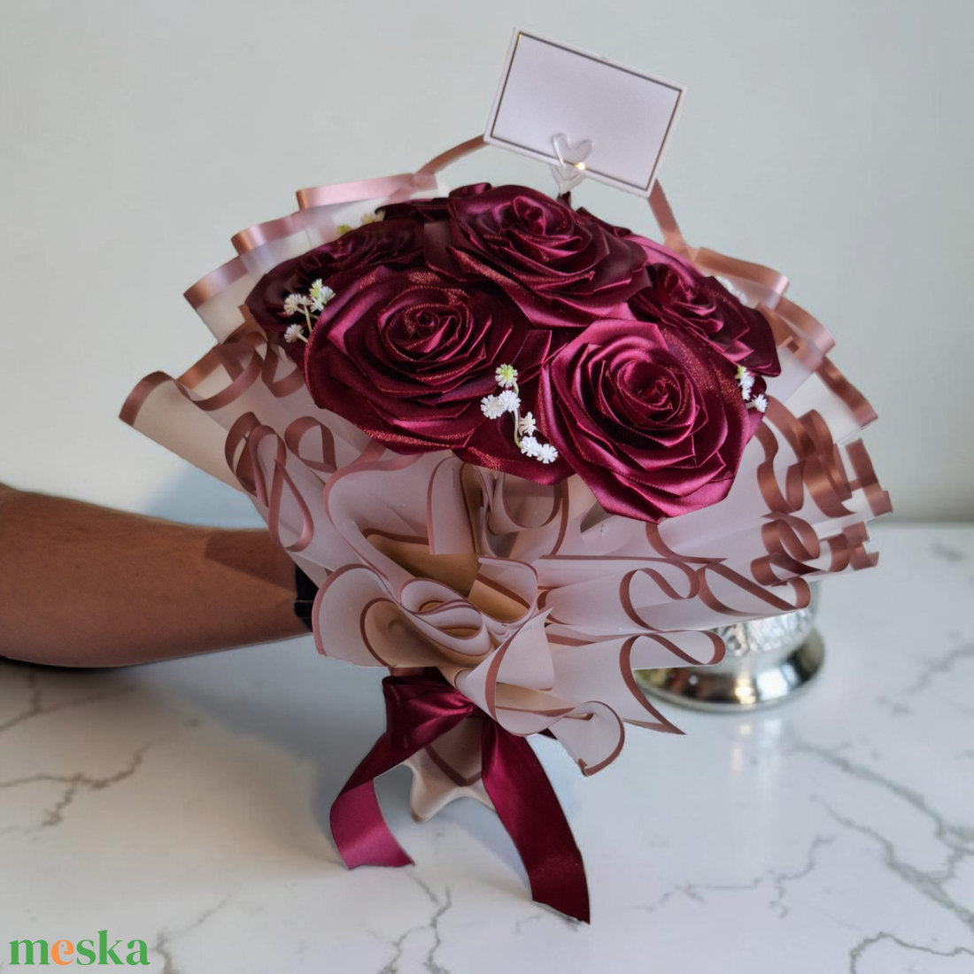 7 szálas rózsacsokor - wine red színben - otthon & életmód - virágdekoráció - virágok - virágcsokor - Meska.hu