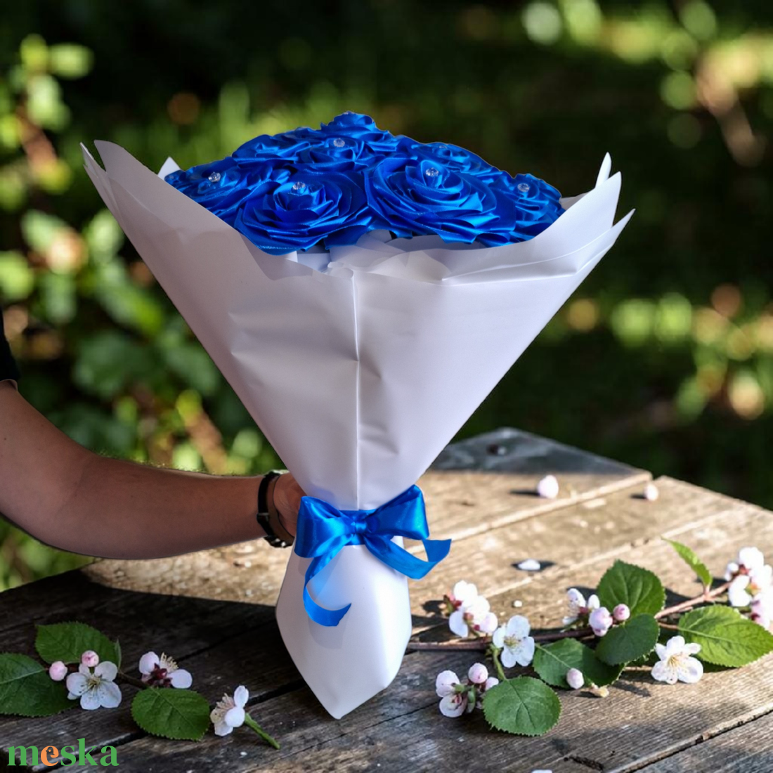 Királykék örök rózsa csokor - 18 szálas - otthon & életmód - virágdekoráció - virágok - virágcsokor - Meska.hu