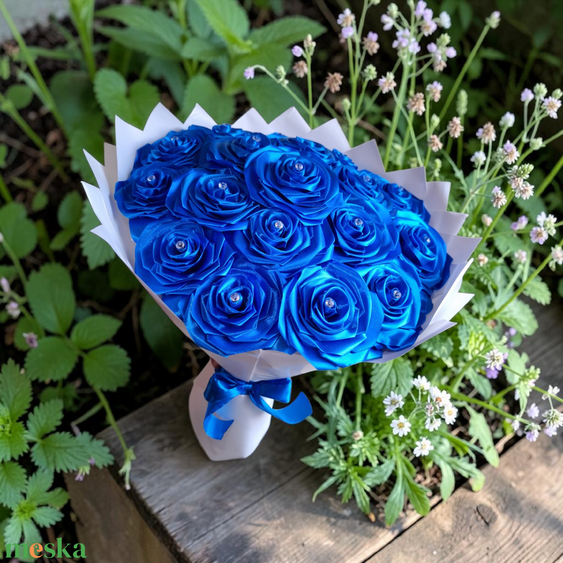 Királykék örök rózsa csokor - 18 szálas - otthon & életmód - virágdekoráció - virágok - virágcsokor - Meska.hu