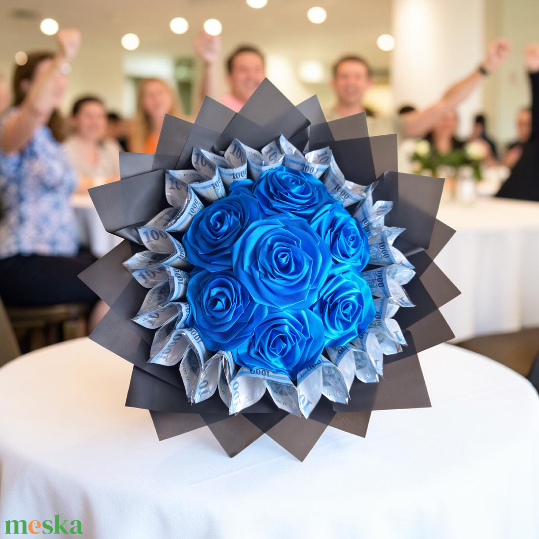 Ballagási királykék örökrózsa csokor, pénzcsokor - pénzátadó ajándék ballagásra  - otthon & életmód - virágdekoráció - virágok - virágcsokor - Meska.hu