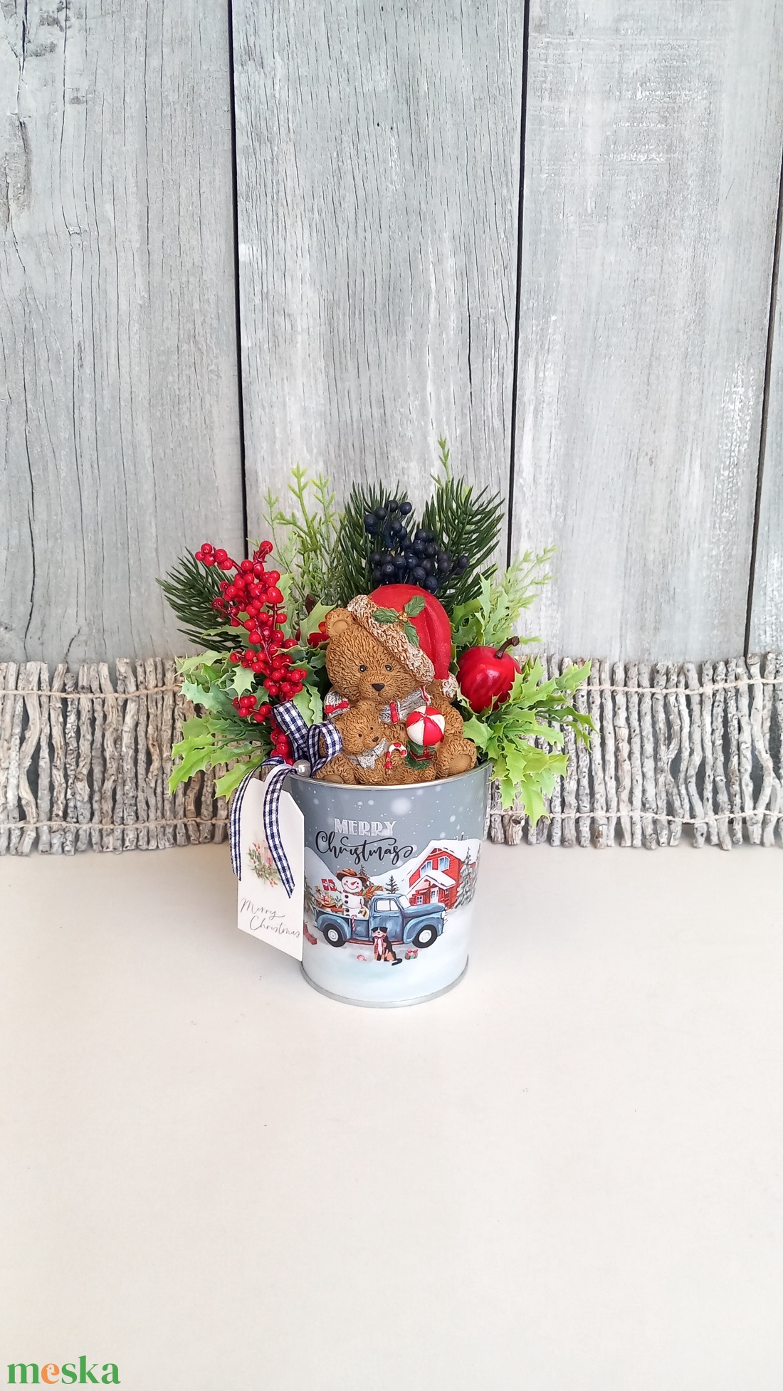   Kedvenc Mackó Karácsonya - Karácsonyi Asztaldísz/Macis Asztaldísz/Téli Asztaldísz - otthon & életmód - dekoráció - asztal és polc dekoráció - asztaldísz - Meska.hu