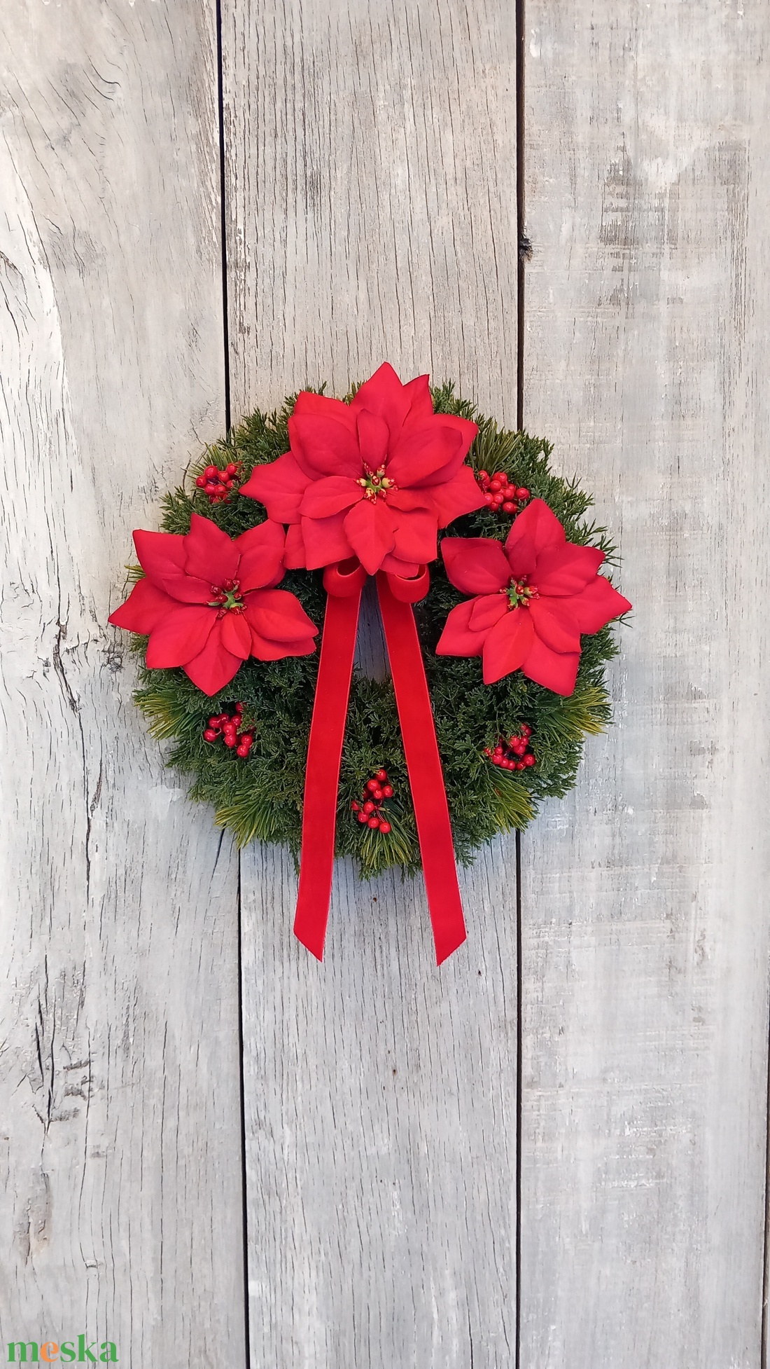 Mikulásvirágok Ünneplőben- Karácsonyi Kopogtató/Téli Kopogtató /Téli Ajtódísz/Karácsonyi Ajtódísz/Falidísz/ - karácsony - karácsonyi lakásdekoráció - karácsonyi ajtódíszek - Meska.hu