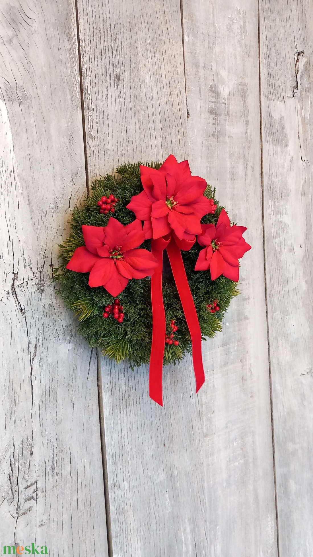 Mikulásvirágok Ünneplőben- Karácsonyi Kopogtató/Téli Kopogtató /Téli Ajtódísz/Karácsonyi Ajtódísz/Falidísz/ - karácsony - karácsonyi lakásdekoráció - karácsonyi ajtódíszek - Meska.hu