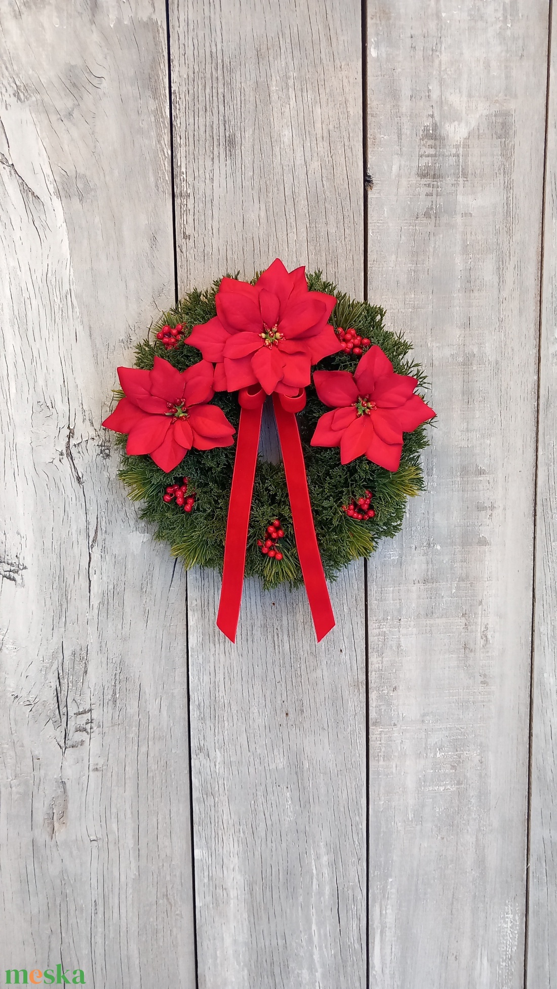 Mikulásvirágok Ünneplőben- Karácsonyi Kopogtató/Téli Kopogtató /Téli Ajtódísz/Karácsonyi Ajtódísz/Falidísz/ - karácsony - karácsonyi lakásdekoráció - karácsonyi ajtódíszek - Meska.hu