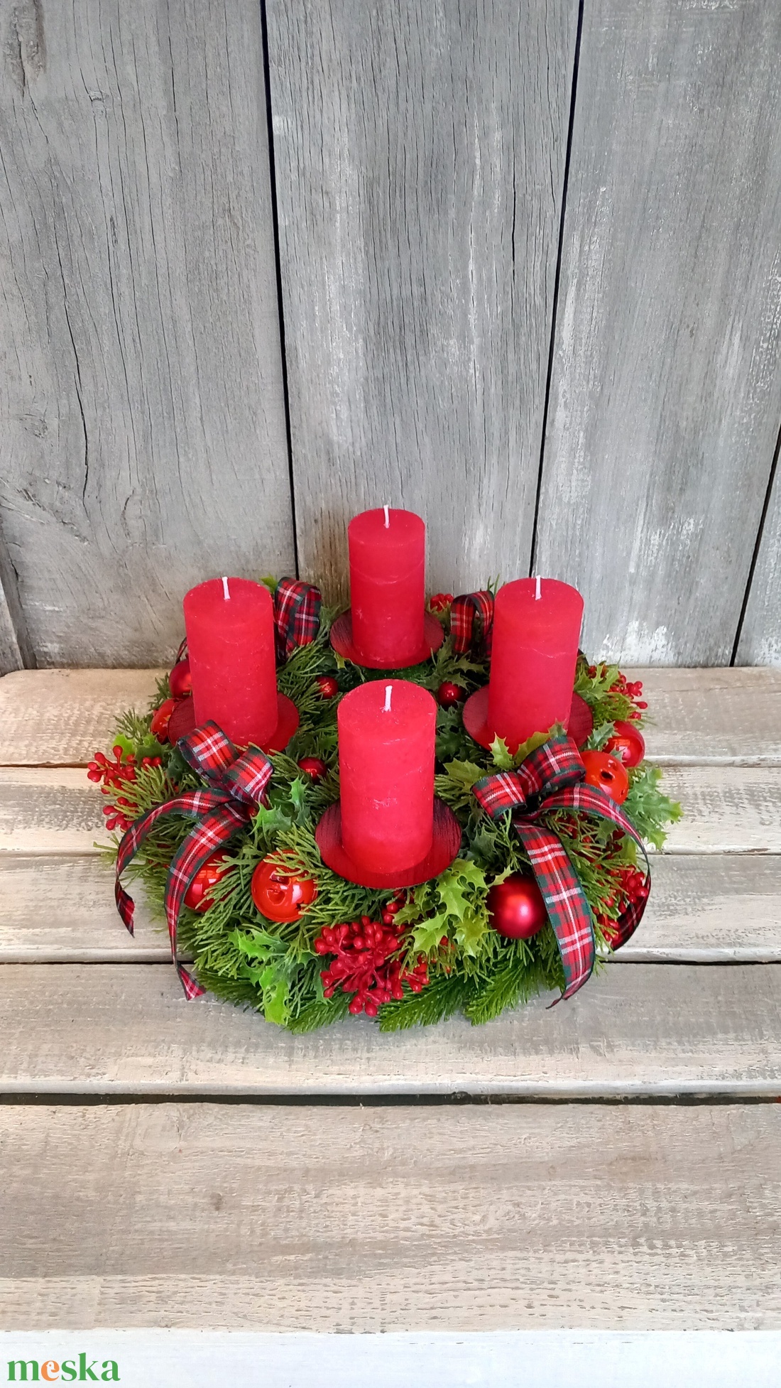 Ünnep Pirosban- Adventi Koszorú/Klasszikus Adventi Koszorú/Piros Adventi Koszorú - karácsony - adventi díszek - adventi koszorú - Meska.hu