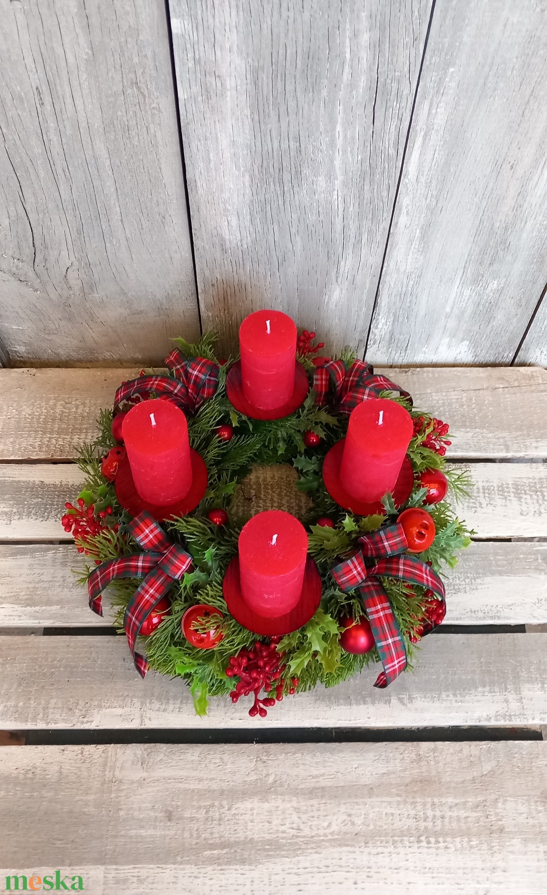 Ünnep Pirosban- Adventi Koszorú/Klasszikus Adventi Koszorú/Piros Adventi Koszorú - karácsony - adventi díszek - adventi koszorú - Meska.hu