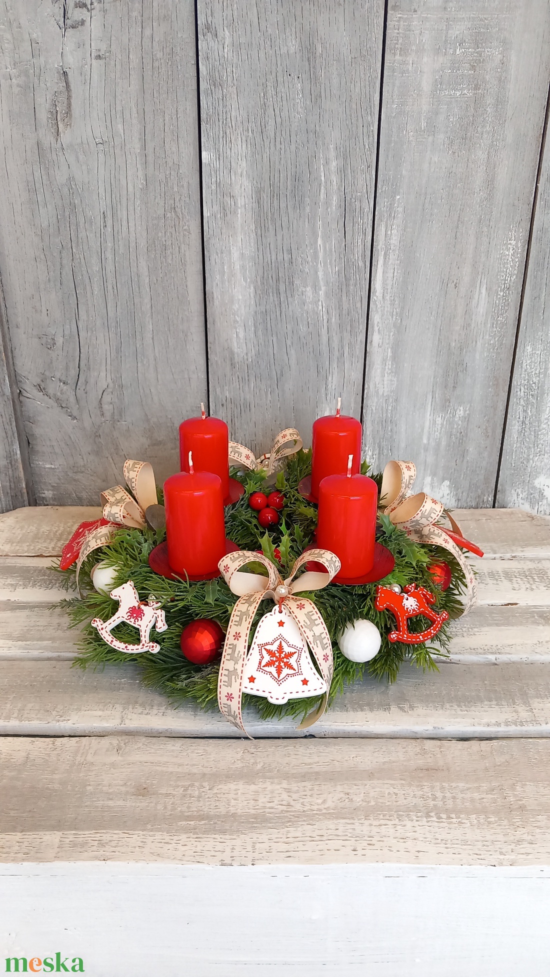 Skandináv Advent- Adventi Koszorú/Piros Adventi Koszorú - karácsony - adventi díszek - adventi koszorú - Meska.hu