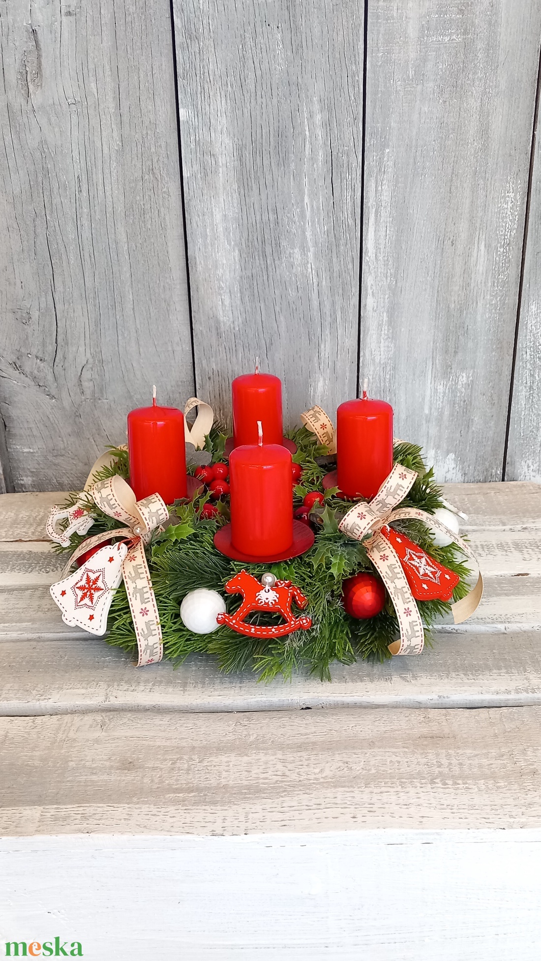 Skandináv Advent- Adventi Koszorú/Piros Adventi Koszorú - karácsony - adventi díszek - adventi koszorú - Meska.hu