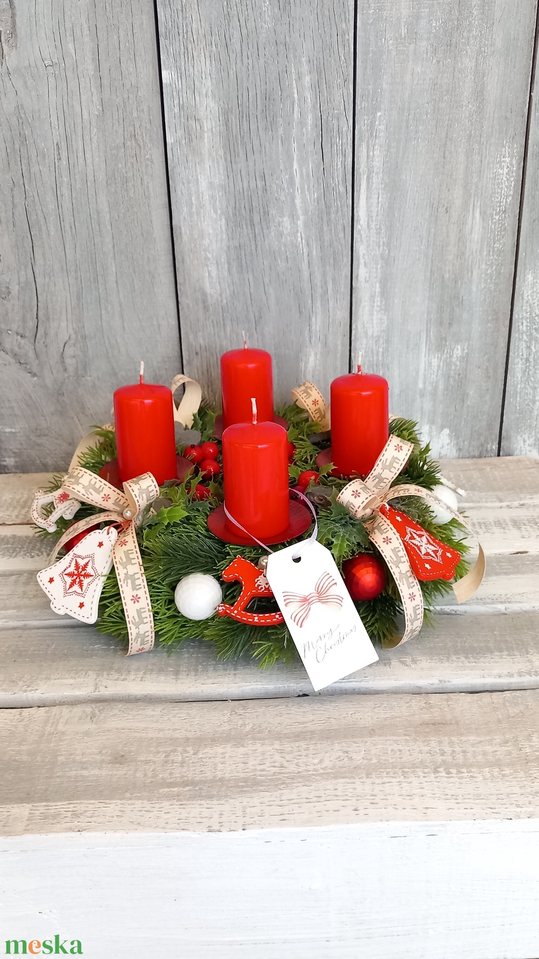 Skandináv Advent- Adventi Koszorú/Piros Adventi Koszorú - karácsony - adventi díszek - adventi koszorú - Meska.hu