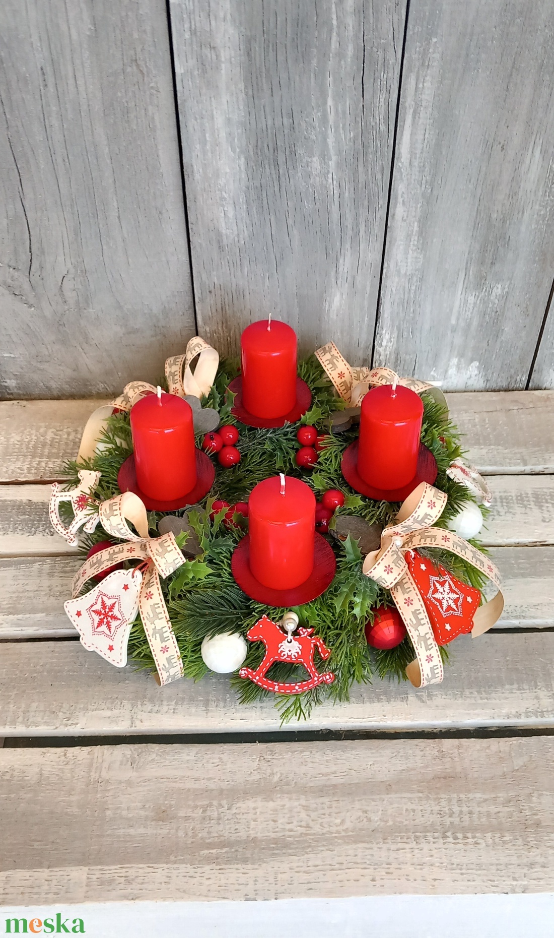 Skandináv Advent- Adventi Koszorú/Piros Adventi Koszorú - karácsony - adventi díszek - adventi koszorú - Meska.hu