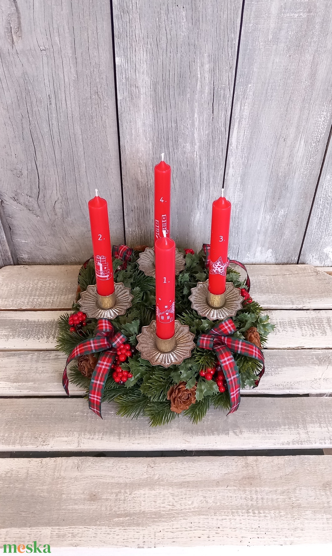 Advent-Várakozás- Adventi Koszorú/Piros Adventi Koszorú - karácsony - adventi díszek - adventi koszorú - Meska.hu