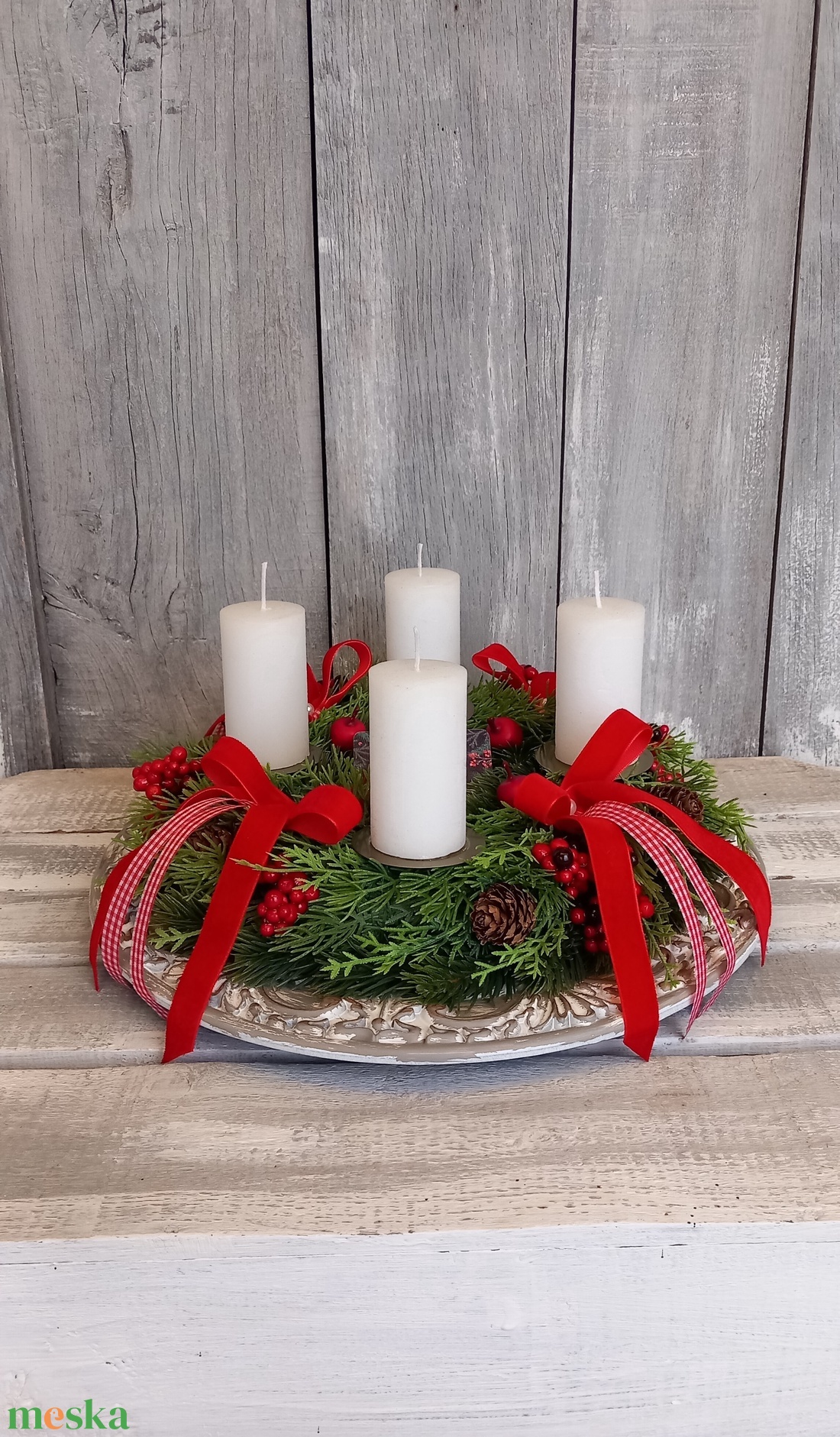 Áldott Ünnepet- Adventi Koszorú/Fehérgyertyás Adventi Koszorú - karácsony - adventi díszek - adventi koszorú - Meska.hu