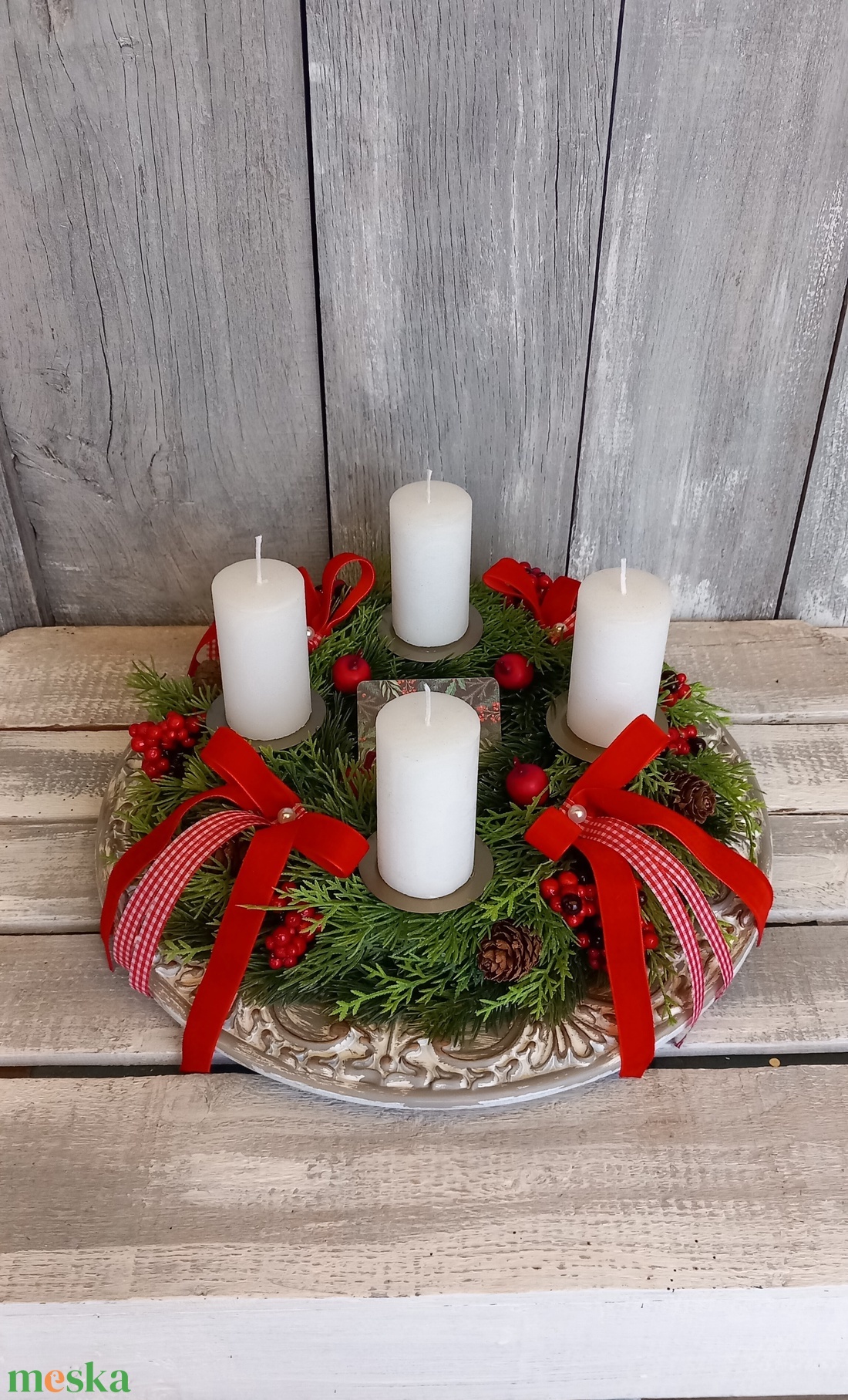 Áldott Ünnepet- Adventi Koszorú/Fehérgyertyás Adventi Koszorú - karácsony - adventi díszek - adventi koszorú - Meska.hu