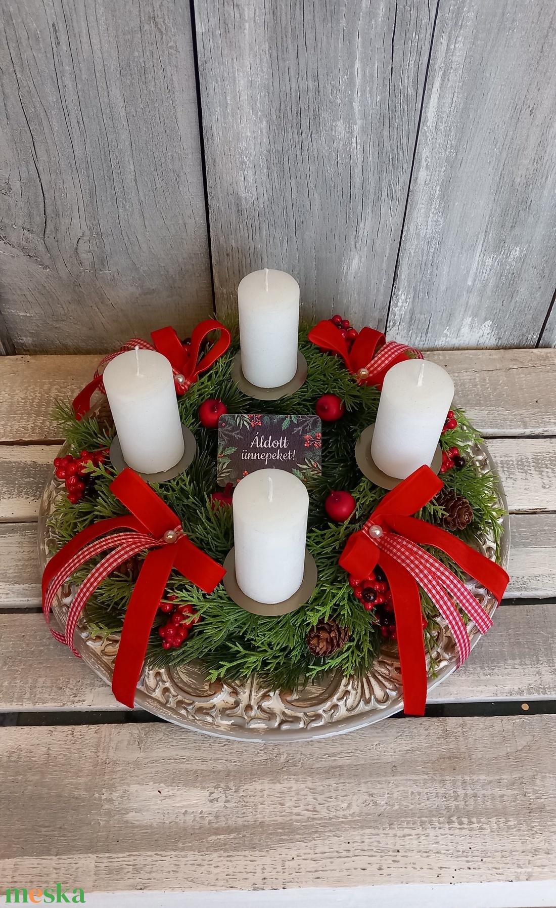 Áldott Ünnepet- Adventi Koszorú/Fehérgyertyás Adventi Koszorú - karácsony - adventi díszek - adventi koszorú - Meska.hu