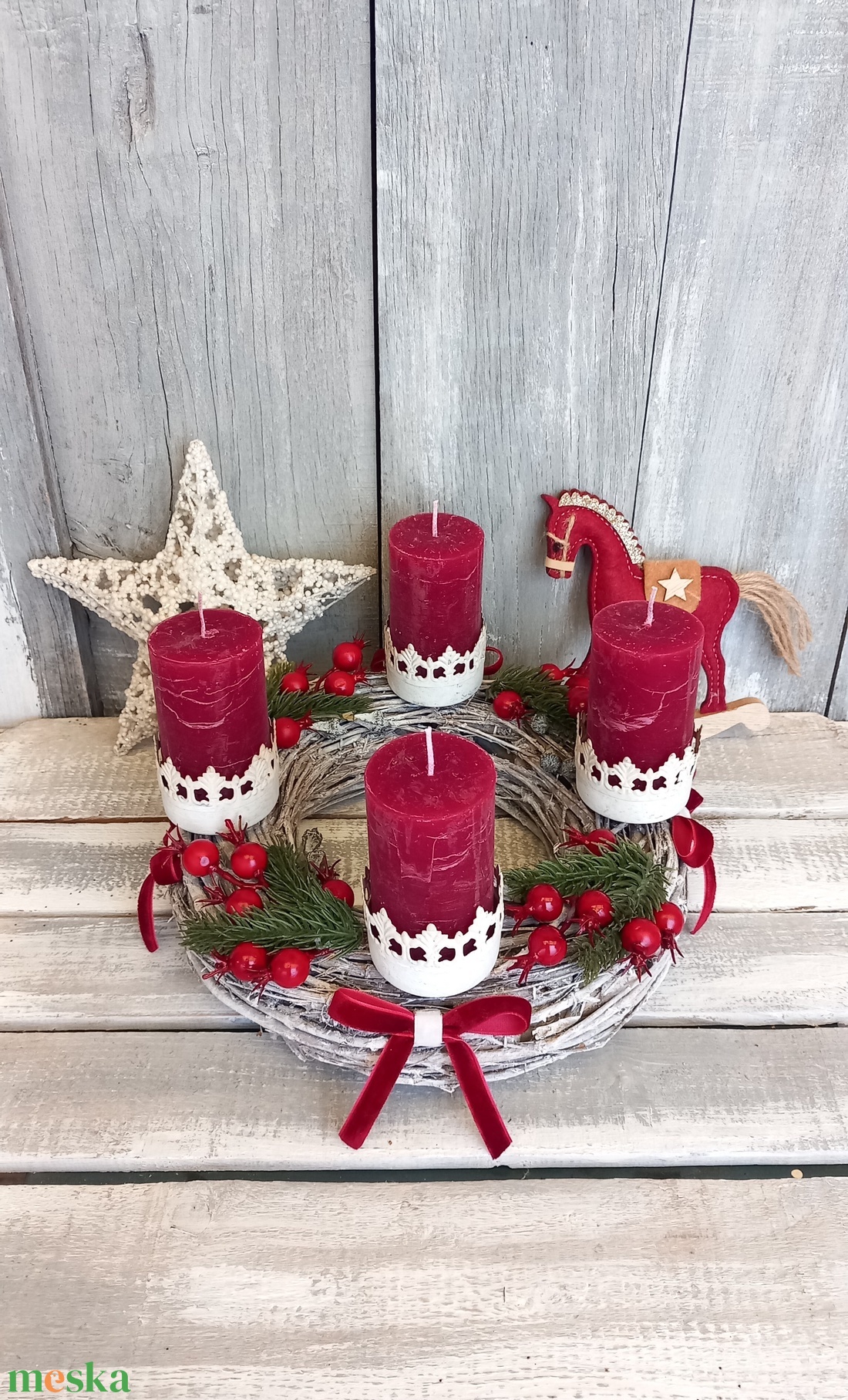 Vintage Advent- Adventi Koszorú/Rusztikus-gyertyás Adventi Koszorú - karácsony - adventi díszek - adventi koszorú - Meska.hu