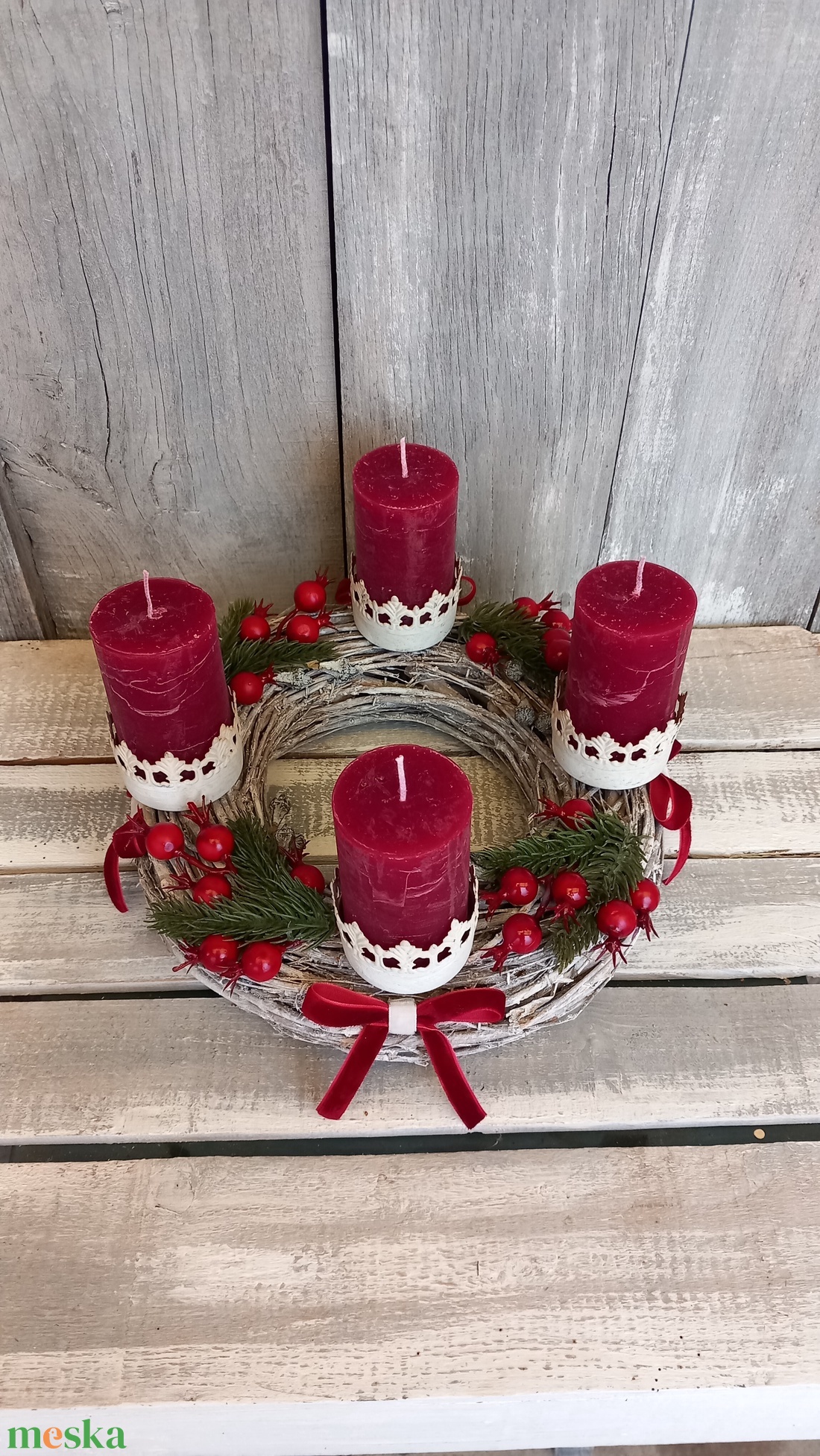 Vintage Advent- Adventi Koszorú/Rusztikus-gyertyás Adventi Koszorú - karácsony - adventi díszek - adventi koszorú - Meska.hu