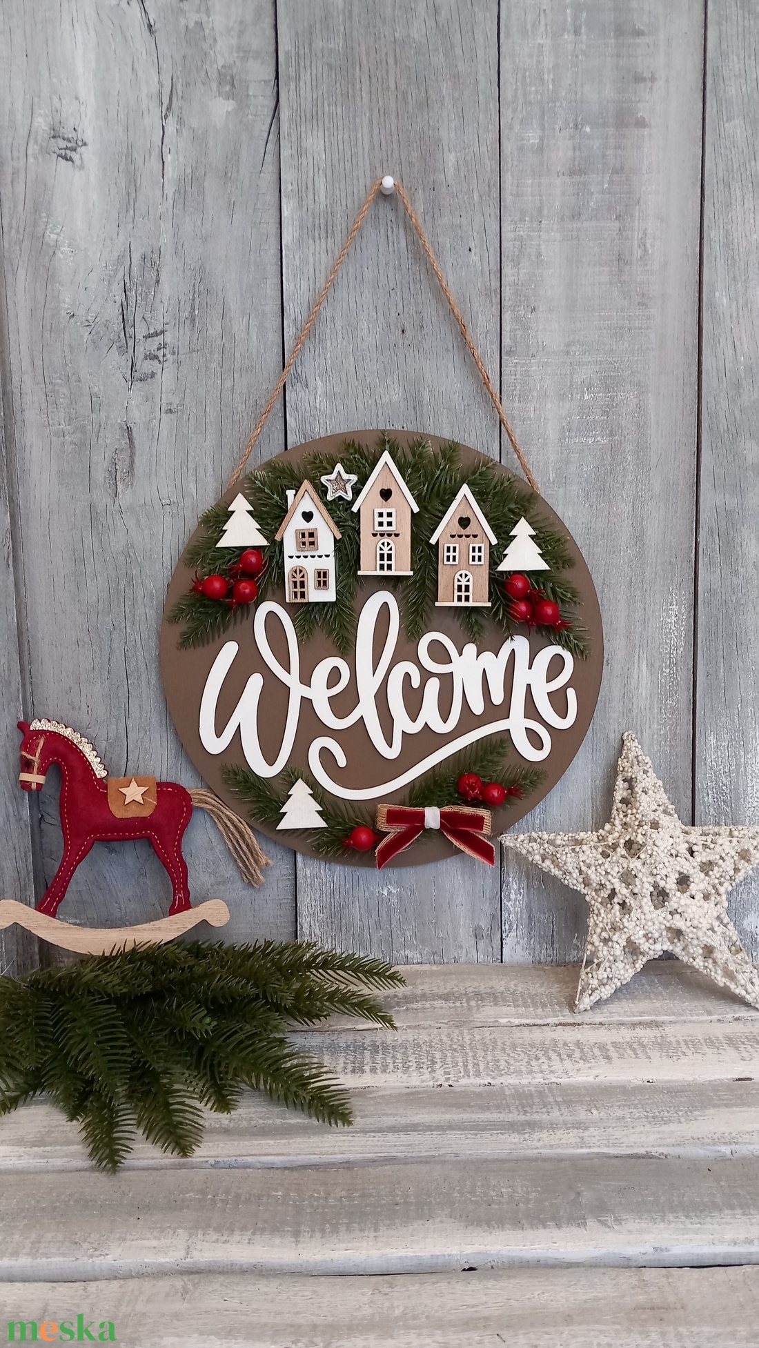 Karácsonyi Falu- Karácsonyi Kopogtató/Téli Kopogtató /Téli Ajtódísz/Karácsonyi Ajtódísz/Falidísz/ - karácsony - karácsonyi lakásdekoráció - karácsonyi ajtódíszek - Meska.hu