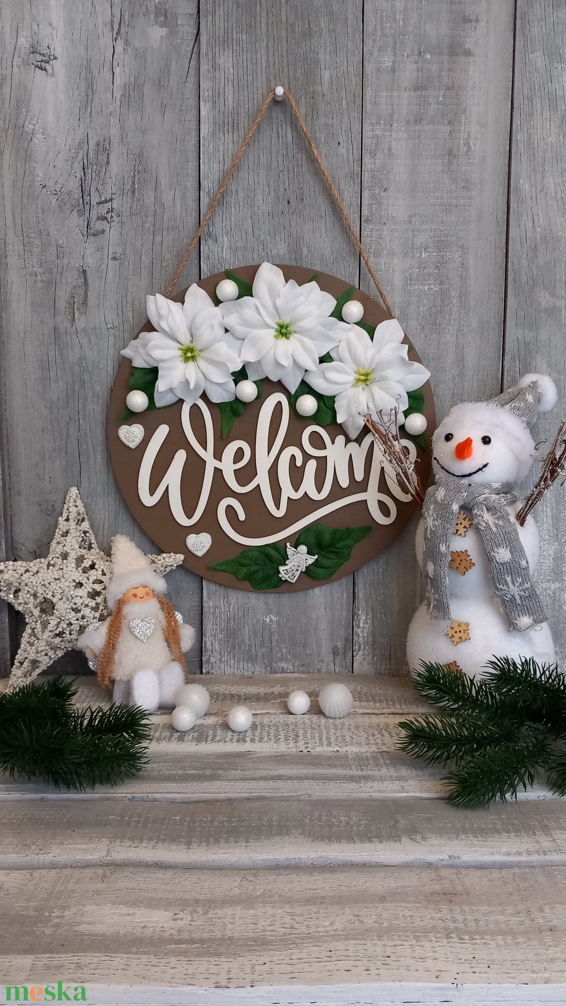 Üdvözlet Mikulásvirágokkal- Karácsonyi Kopogtató/Téli Kopogtató /Téli Ajtódísz/Karácsonyi Ajtódísz/Falidísz/ - karácsony - karácsonyi lakásdekoráció - karácsonyi ajtódíszek - Meska.hu
