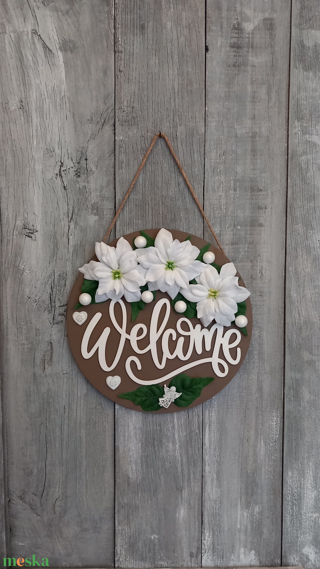 Üdvözlet Mikulásvirágokkal- Karácsonyi Kopogtató/Téli Kopogtató /Téli Ajtódísz/Karácsonyi Ajtódísz/Falidísz/ - karácsony - karácsonyi lakásdekoráció - karácsonyi ajtódíszek - Meska.hu