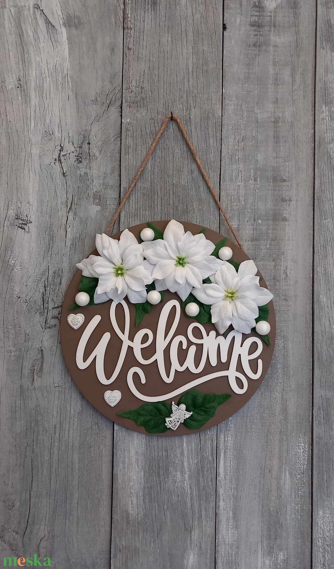 Üdvözlet Mikulásvirágokkal- Karácsonyi Kopogtató/Téli Kopogtató /Téli Ajtódísz/Karácsonyi Ajtódísz/Falidísz/ - karácsony - karácsonyi lakásdekoráció - karácsonyi ajtódíszek - Meska.hu