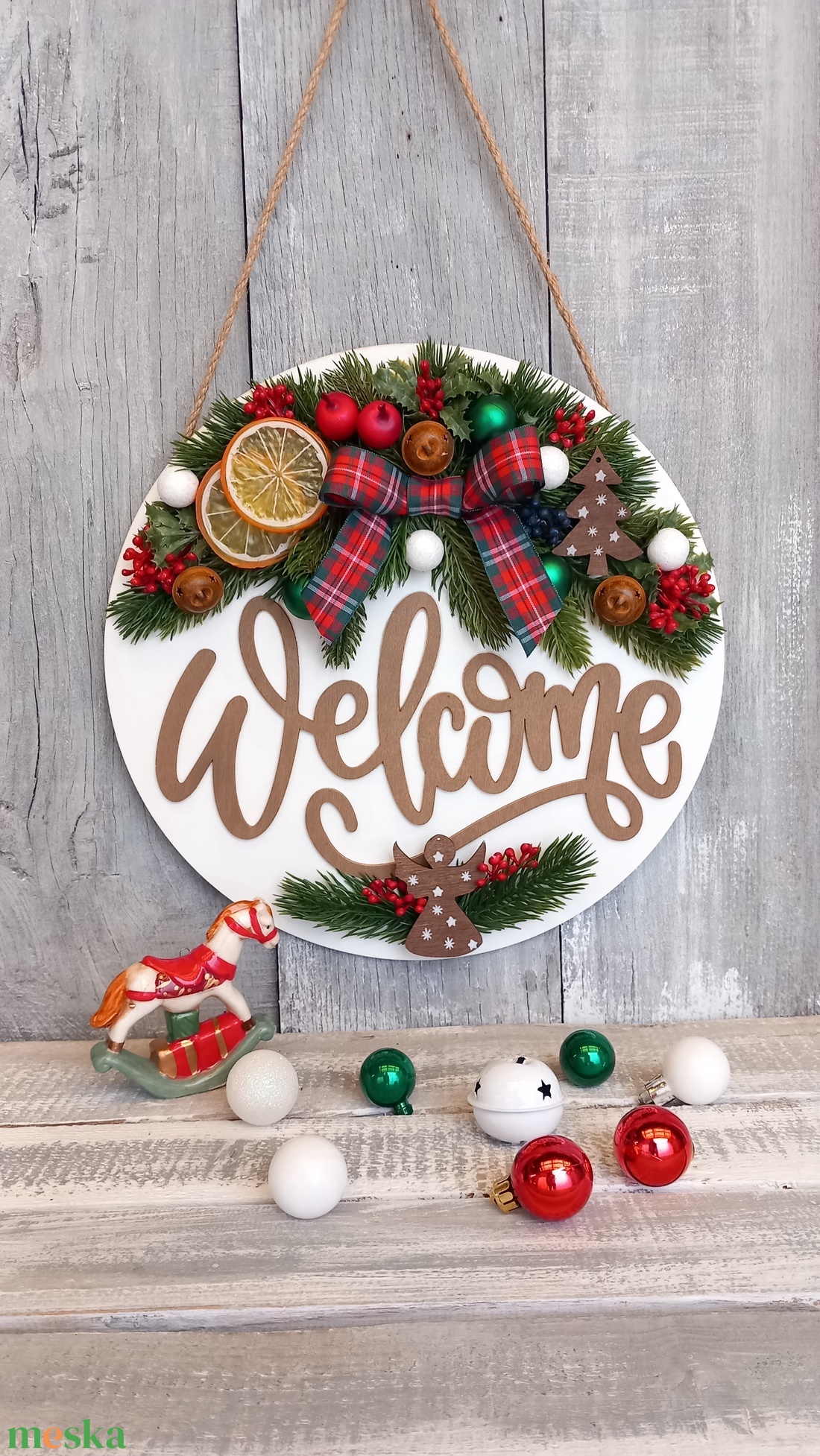 Üdvözlet Karácsony- Karácsonyi Kopogtató/Téli Kopogtató /Téli Ajtódísz/Karácsonyi Ajtódísz/Falidísz/ - karácsony - karácsonyi lakásdekoráció - karácsonyi ajtódíszek - Meska.hu