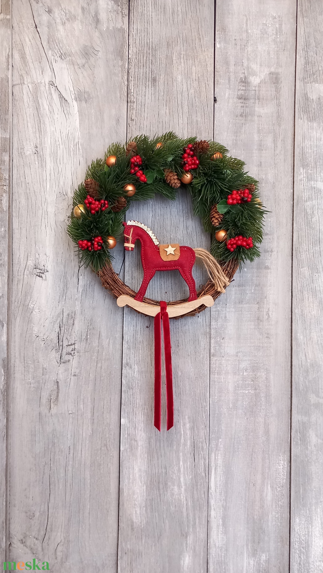 Karácsonyi Hintalovacska - Karácsonyi Kopogtató/Téli Kopogtató /Téli Ajtódísz/Karácsonyi Ajtódísz/Falidísz/ - karácsony - karácsonyi lakásdekoráció - karácsonyi ajtódíszek - Meska.hu