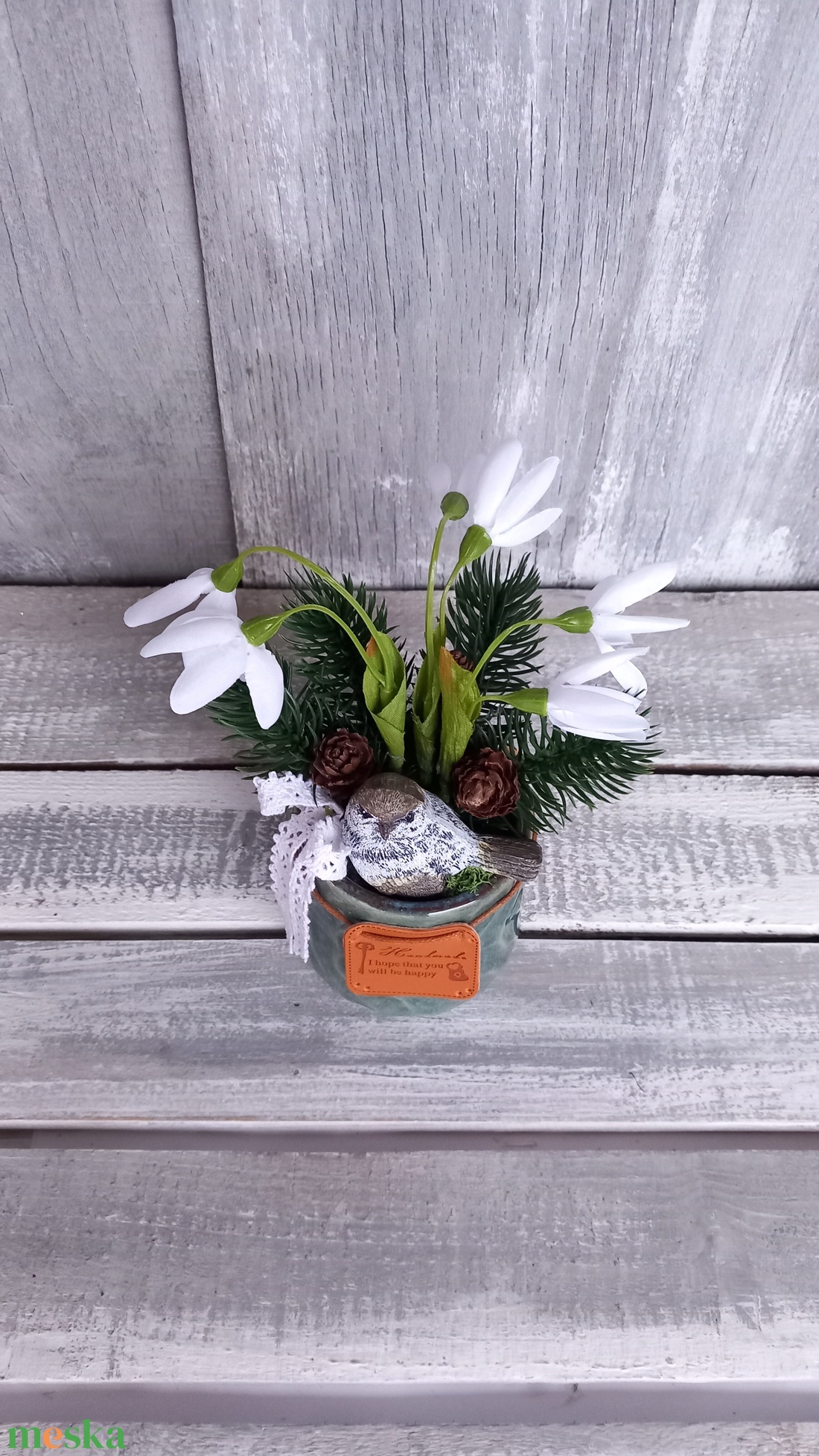  Hóvirágok Kismadara - Hóvirágos Asztaldísz/Téli Asztaldísz/Virágos Asztaldísz - otthon & életmód - dekoráció - asztal és polc dekoráció - asztaldísz - Meska.hu